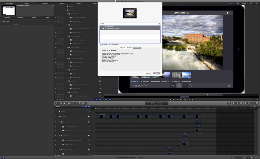 Screenshot of exporting in Motion