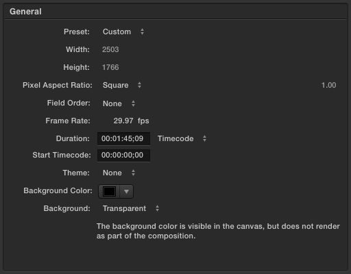 Screenshot of Motion project settings