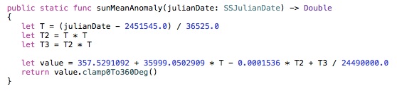 Sun mean anomaly algorithm in Swift