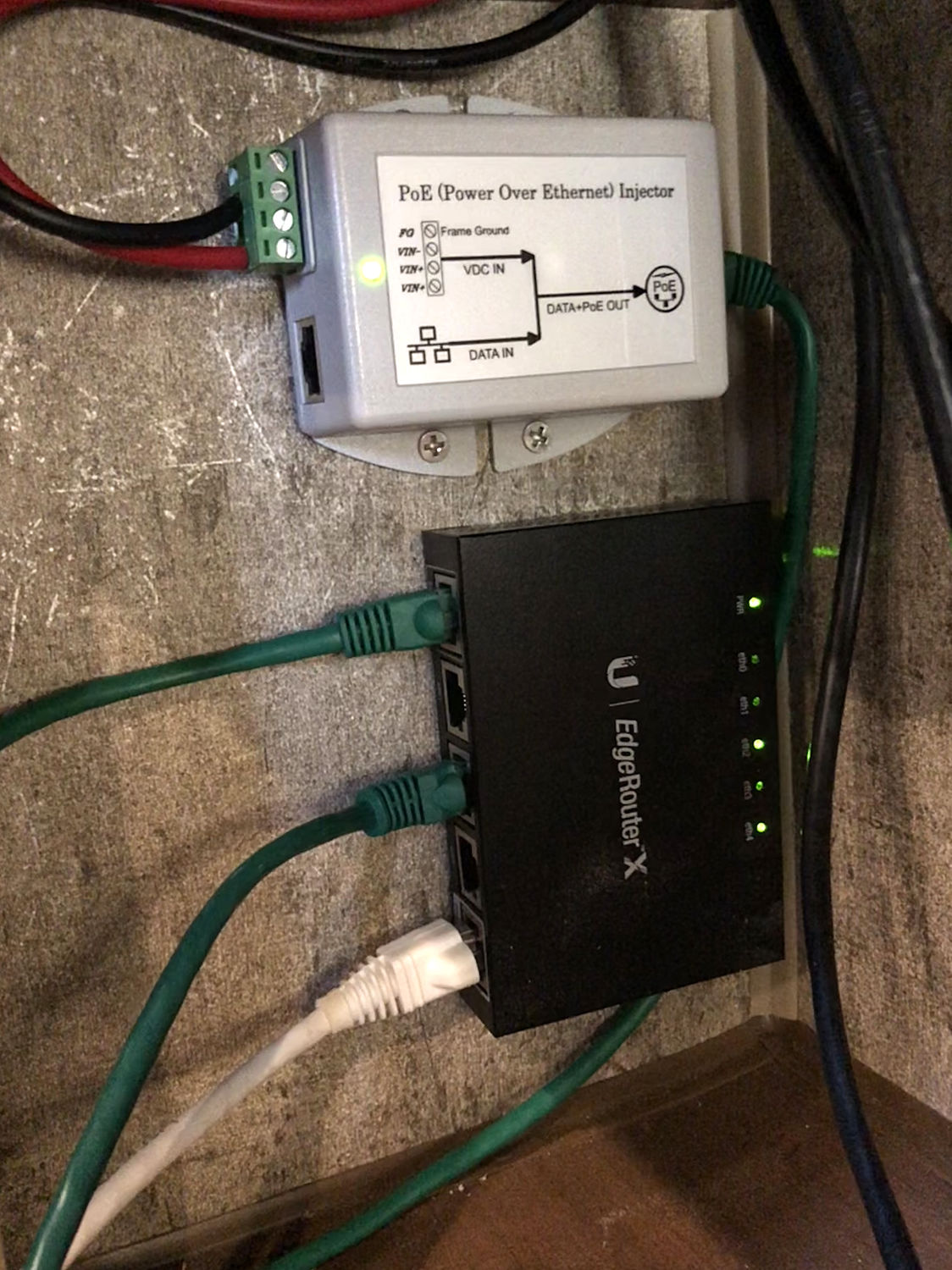 Photo of the internal router and PoE installed