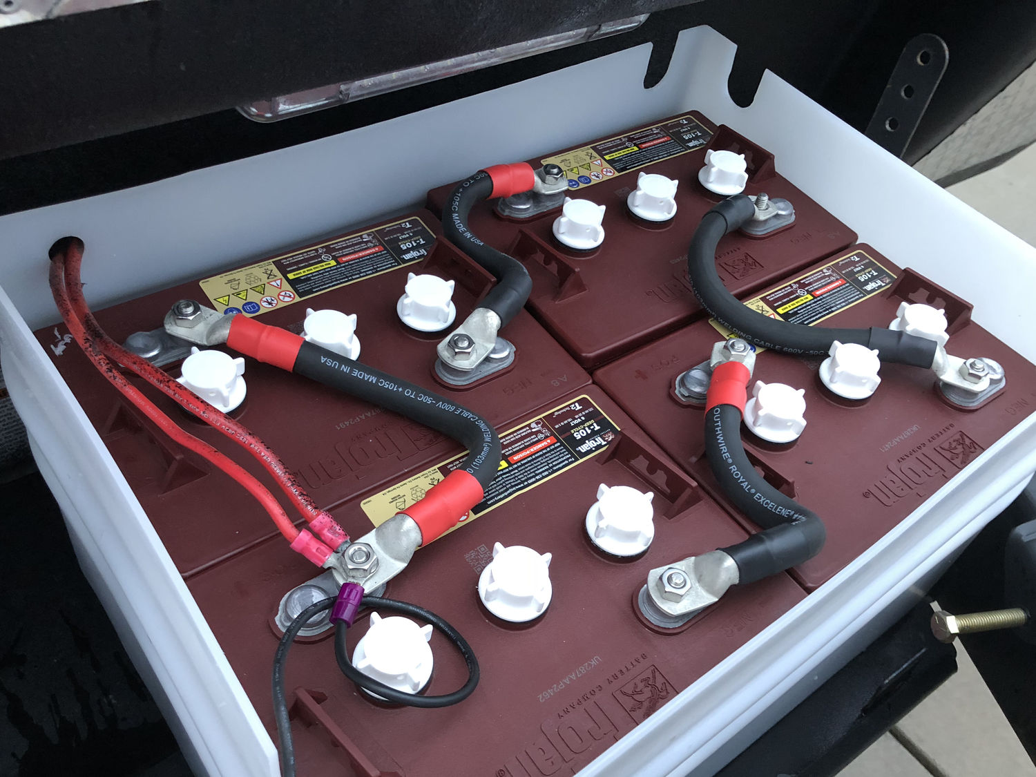 Photo of new batteries and interconnects tied into existing system