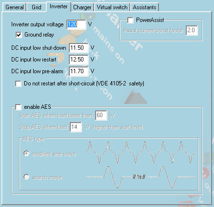 Screenshot of the Inverter tab