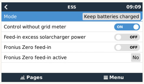 Screenshot of ESS configuration