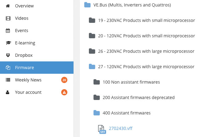 Screenshot of firmware updates