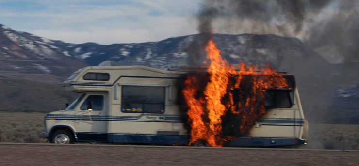 Photo of an RV fridge fire